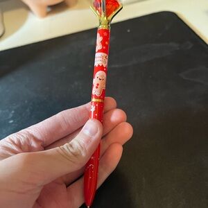 Festive Red Christmas Pen with Gem Top